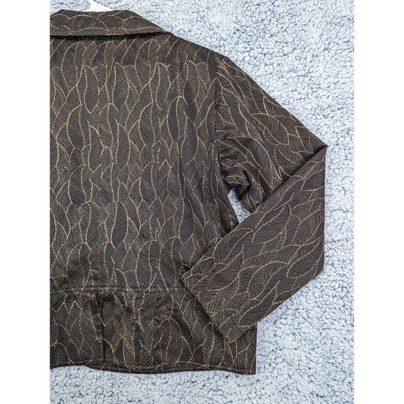 Chicos Metallic Dark Floral Blazer Size 3 / XL Open Front Embroidered Black Gold - Picture 7 of 10